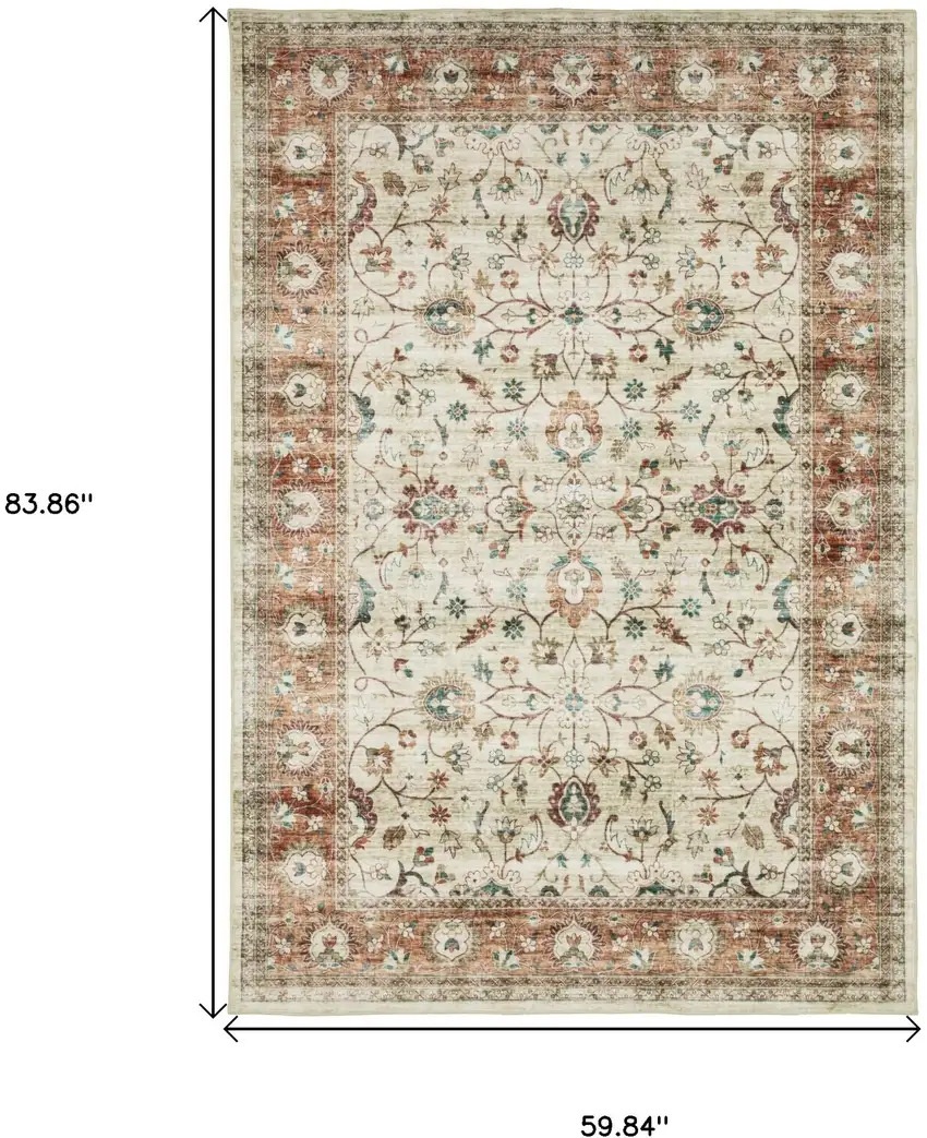 Ivory And Rust Oriental Distressed Area Rug Photo 3