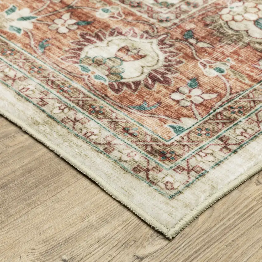 Ivory And Rust Oriental Distressed Area Rug Photo 9