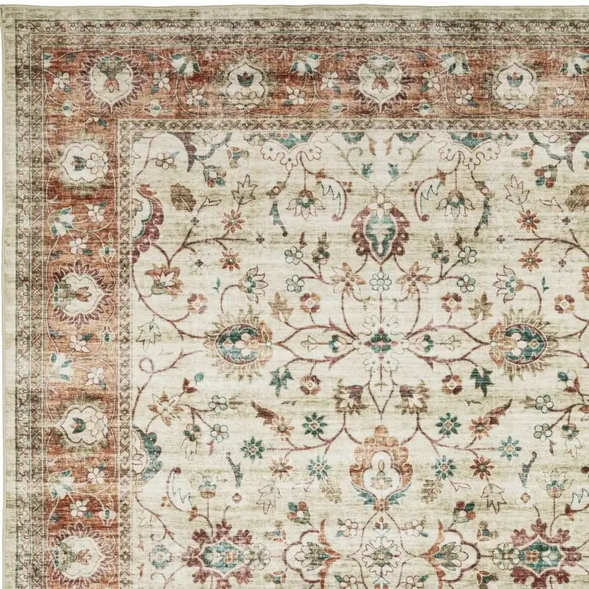 Ivory And Rust Oriental Distressed Area Rug Photo 6