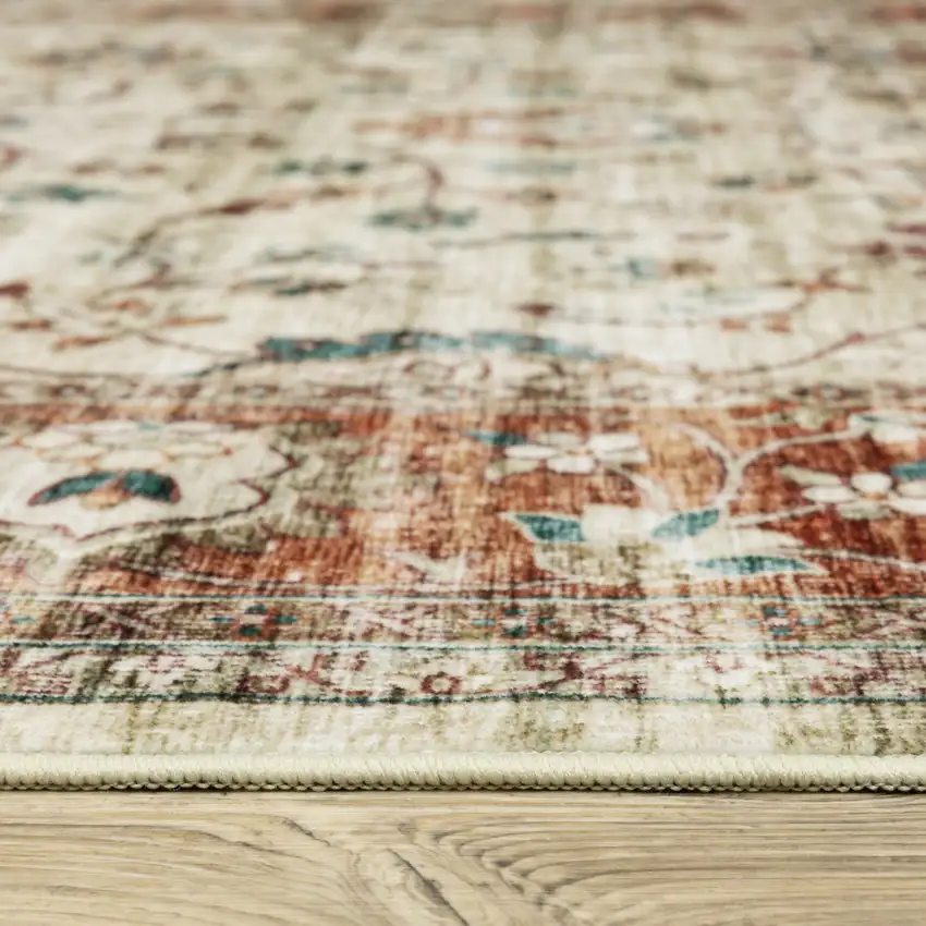 Ivory And Rust Oriental Distressed Area Rug Photo 8
