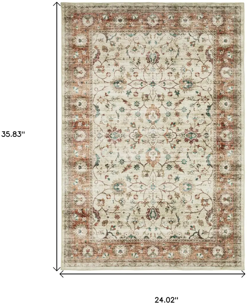 Ivory And Rust Oriental Distressed Area Rug Photo 3