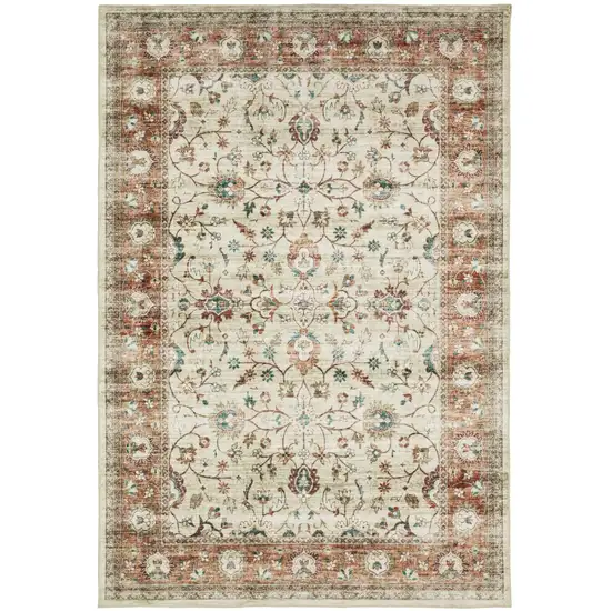 Ivory And Rust Oriental Distressed Area Rug Photo 7