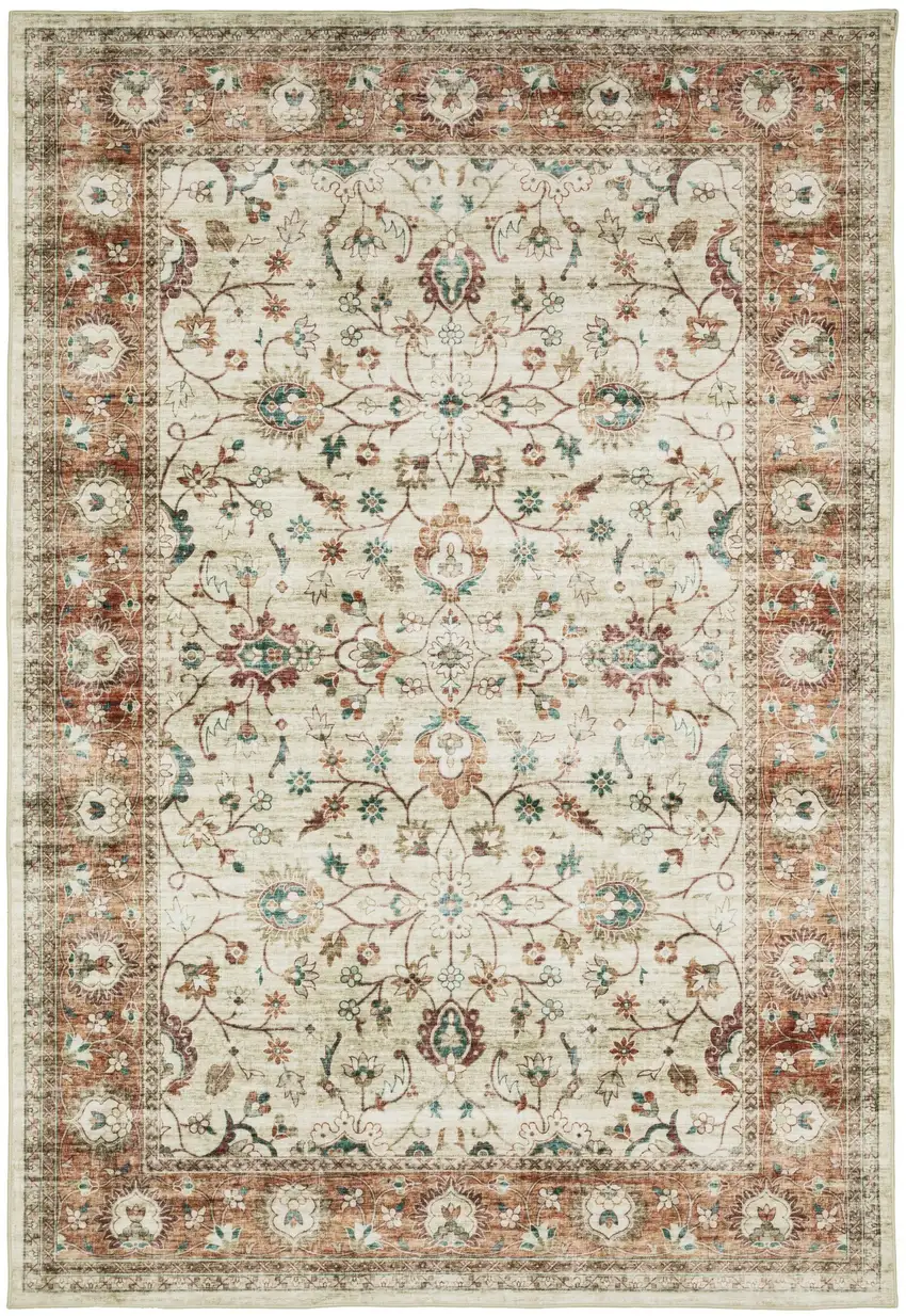 Ivory And Rust Oriental Distressed Area Rug Photo 7