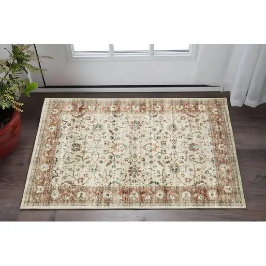 Ivory And Rust Oriental Distressed Area Rug Photo 1