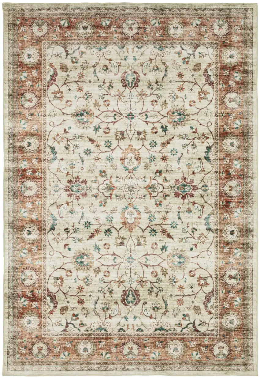 Ivory And Rust Oriental Distressed Area Rug Photo 2