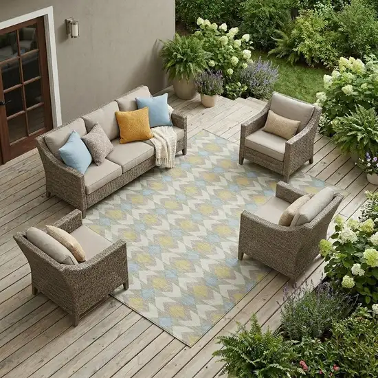 Ivory And Saffron Geometric Washable Indoor Outdoor Area Rug Photo 1