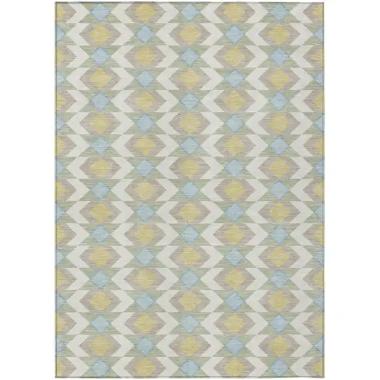 Ivory And Saffron Geometric Washable Indoor Outdoor Area Rug Photo 2