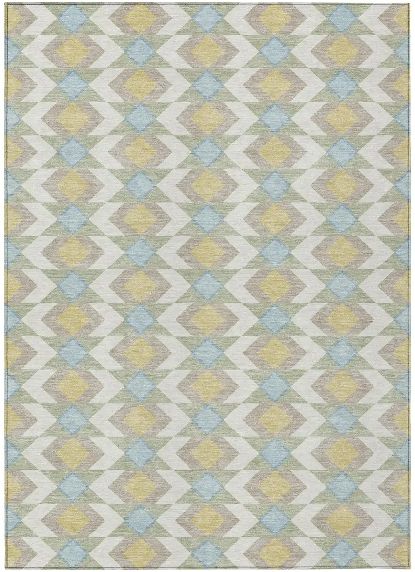 Ivory And Saffron Geometric Washable Indoor Outdoor Area Rug Photo 2