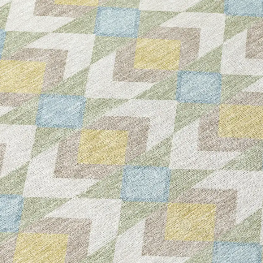 Ivory And Saffron Geometric Washable Indoor Outdoor Area Rug Photo 8