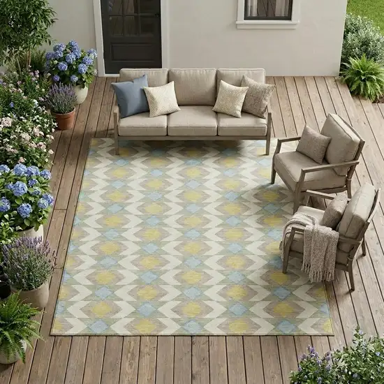 Ivory And Saffron Geometric Washable Indoor Outdoor Area Rug Photo 1