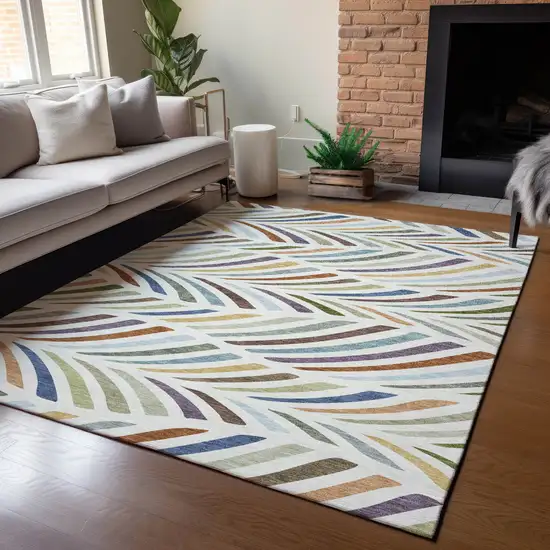Ivory And Sage Abstract Washable Indoor Outdoor Area Rug Photo 5