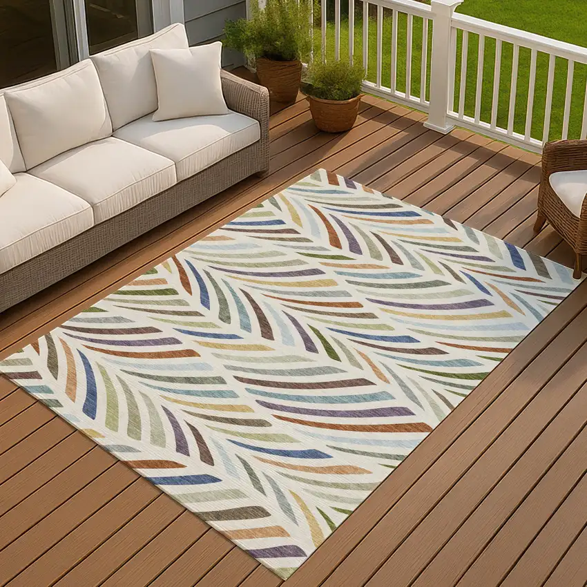 Ivory And Sage Abstract Washable Indoor Outdoor Area Rug Photo 7