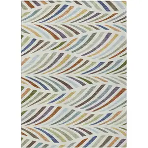 Photo of Ivory And Sage Abstract Washable Indoor Outdoor Area Rug