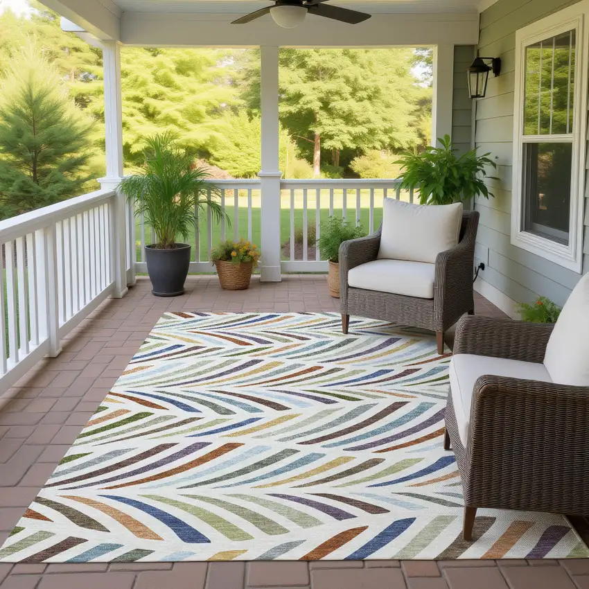 Ivory And Sage Abstract Washable Indoor Outdoor Area Rug Photo 4