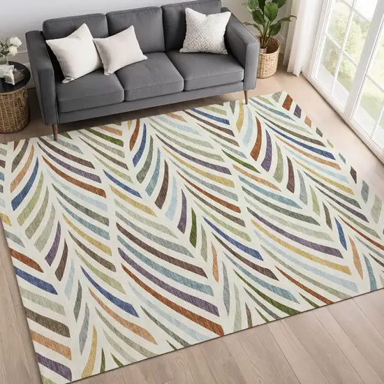 Ivory And Sage Abstract Washable Indoor Outdoor Area Rug Photo 6