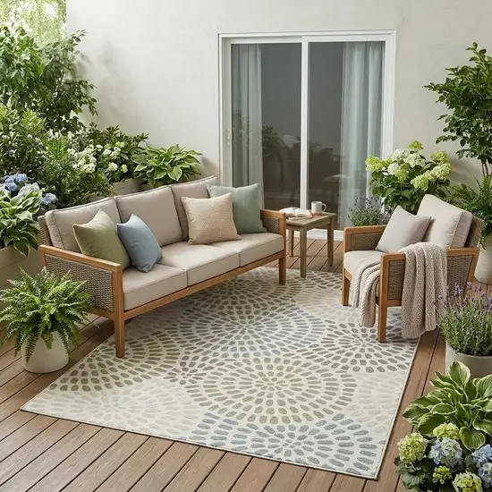 Ivory And Sage Geometric Washable Indoor Outdoor Area Rug Photo 1