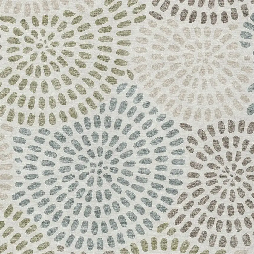 Ivory And Sage Geometric Washable Indoor Outdoor Area Rug Photo 3