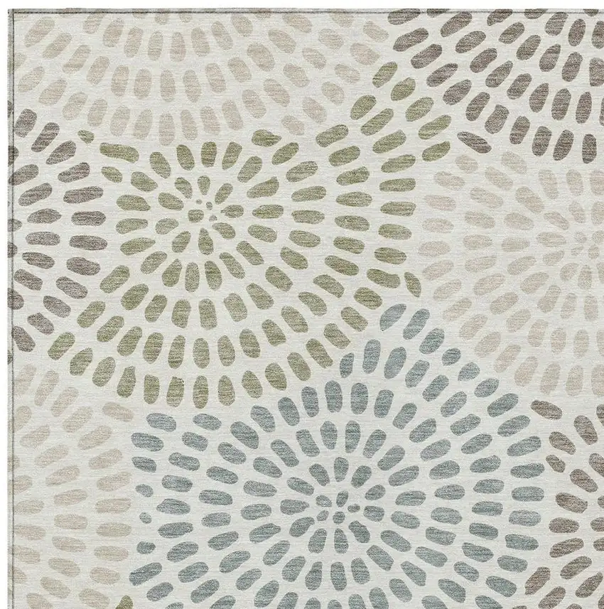 Ivory And Sage Geometric Washable Indoor Outdoor Area Rug Photo 3
