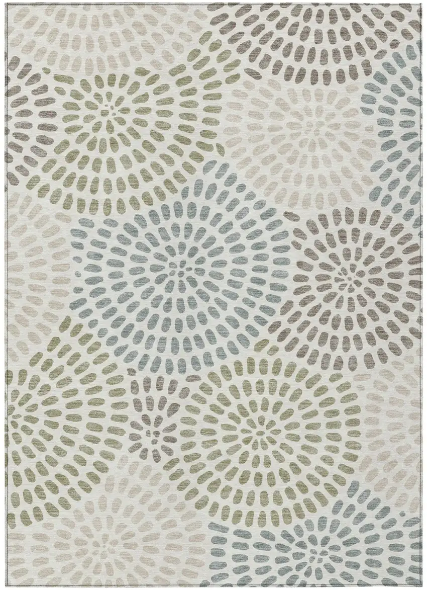 Ivory And Sage Geometric Washable Indoor Outdoor Area Rug Photo 2
