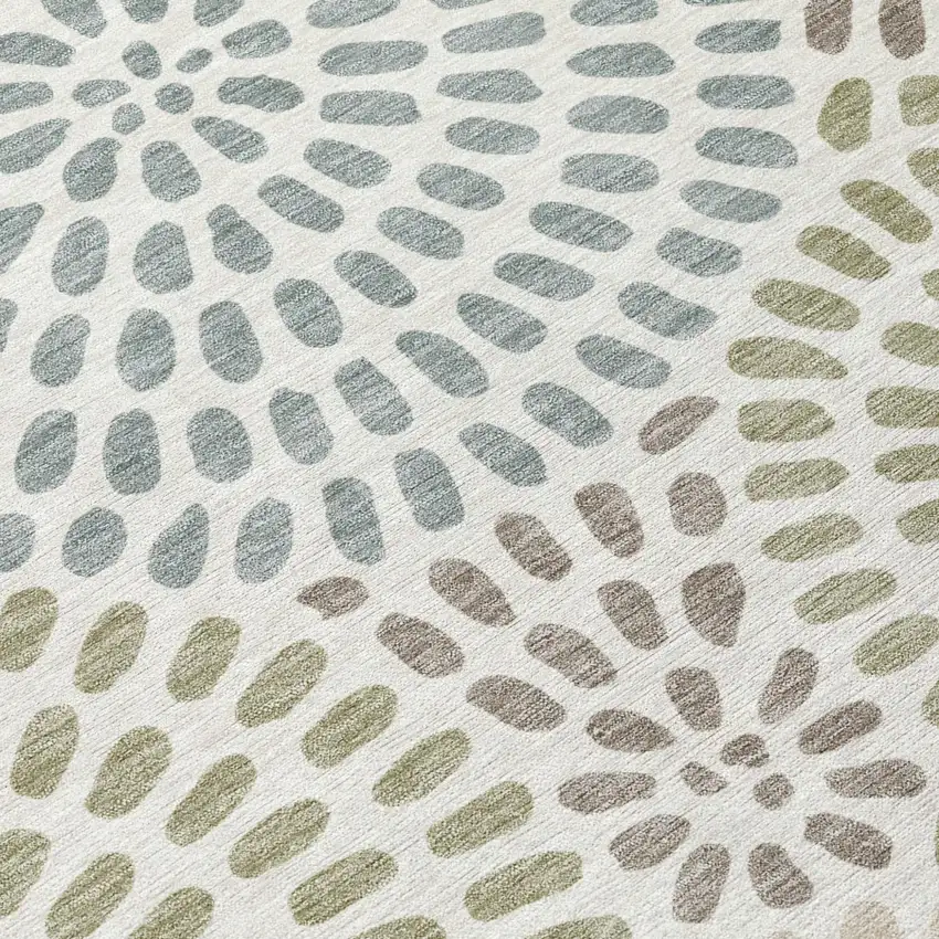 Ivory And Sage Geometric Washable Indoor Outdoor Area Rug Photo 6