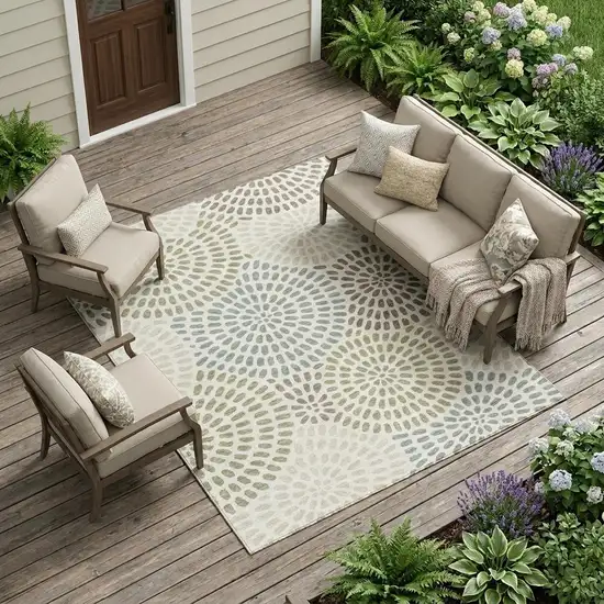 Ivory And Sage Geometric Washable Indoor Outdoor Area Rug Photo 1