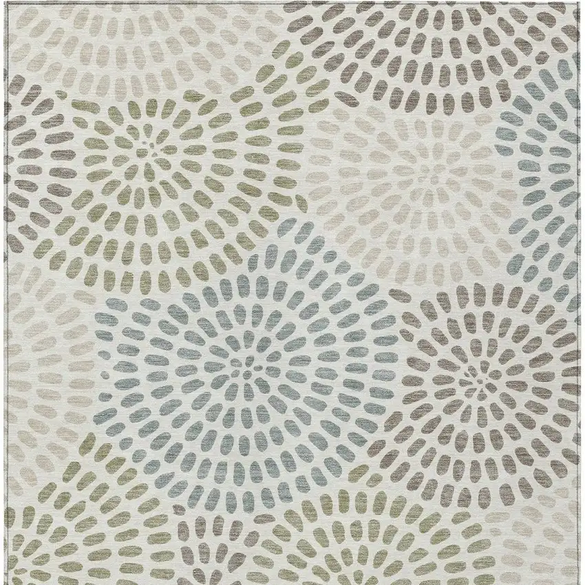 Ivory And Sage Geometric Washable Indoor Outdoor Area Rug Photo 4