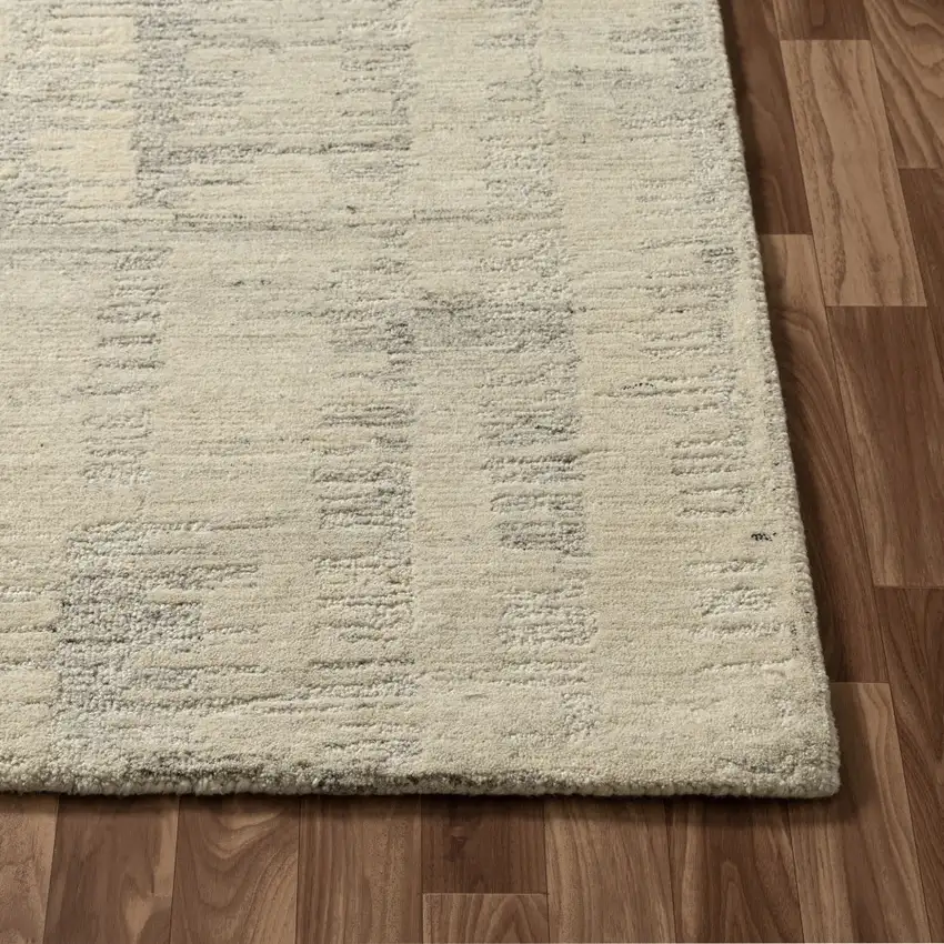 Ivory And Silver Abstract Hand Tufted Square Rug Photo 9