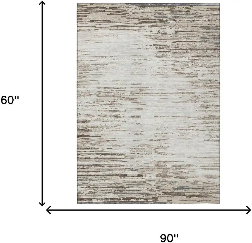 Ivory And Silver Abstract Washable Indoor Outdoor Area Rug Photo 5