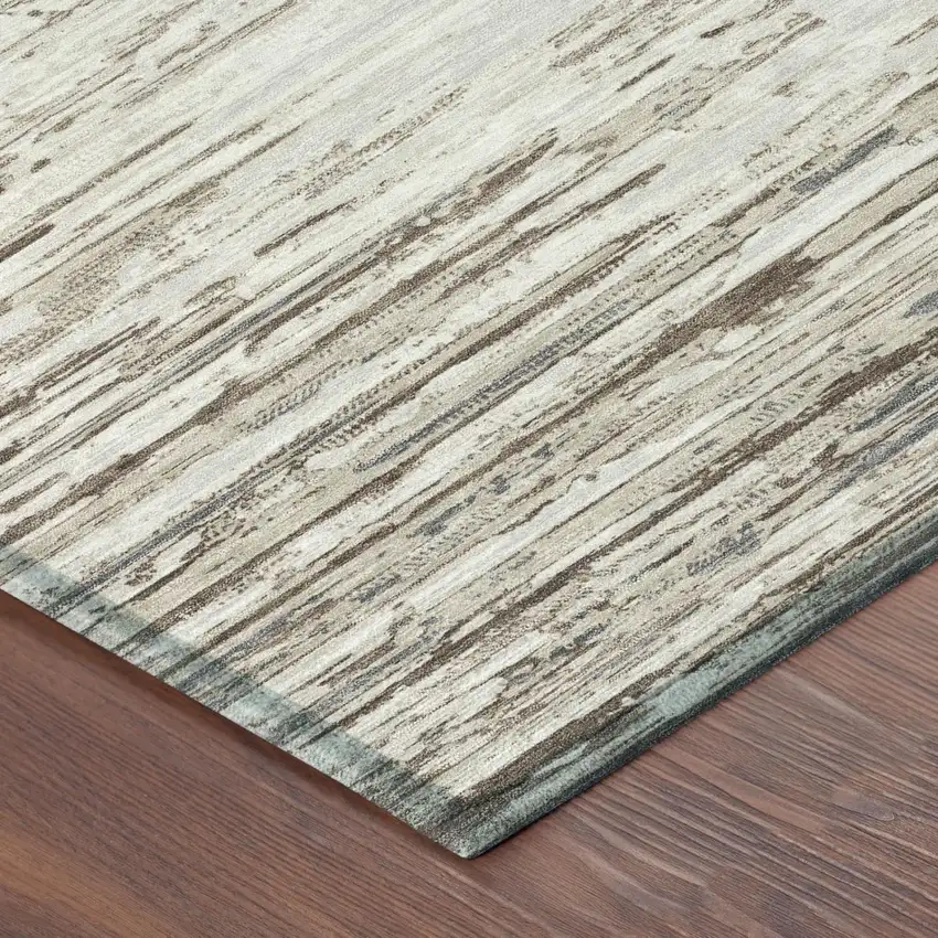 Ivory And Silver Abstract Washable Indoor Outdoor Area Rug Photo 3
