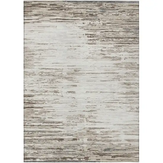 Ivory And Silver Abstract Washable Indoor Outdoor Area Rug Photo 2