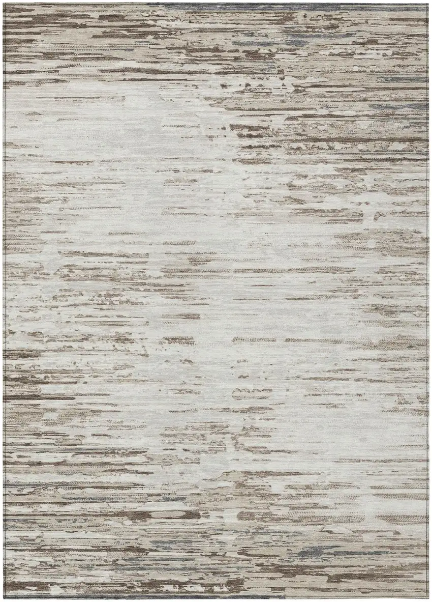 Ivory And Silver Abstract Washable Indoor Outdoor Area Rug Photo 2