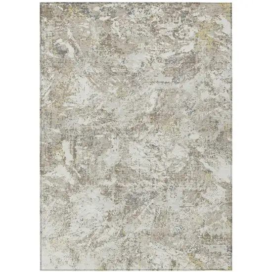 Ivory And Silver Abstract Washable Indoor Outdoor Area Rug Photo 2