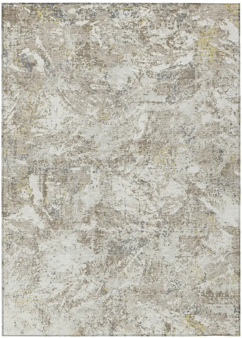 Ivory And Silver Abstract Washable Indoor Outdoor Area Rug Photo 2