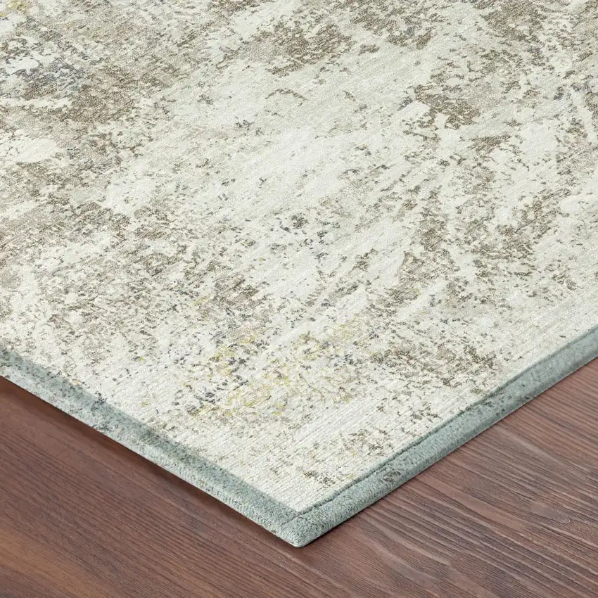 Ivory And Silver Abstract Washable Indoor Outdoor Area Rug Photo 3