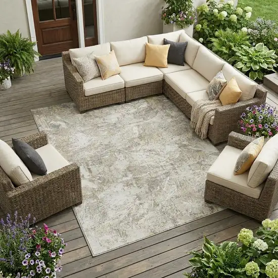 Ivory And Silver Abstract Washable Indoor Outdoor Area Rug Photo 1