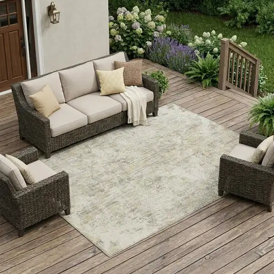 Ivory And Silver Abstract Washable Indoor Outdoor Area Rug Photo 1