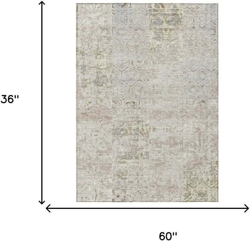 Ivory And Silver Abstract Washable Indoor Outdoor Area Rug Photo 5