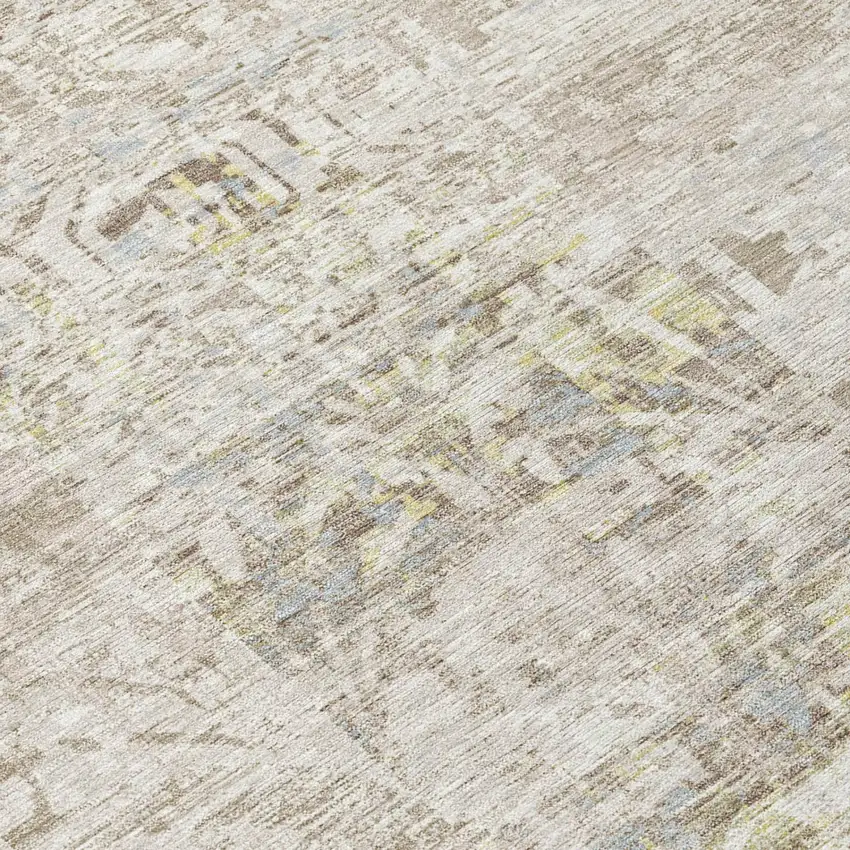 Ivory And Silver Abstract Washable Indoor Outdoor Area Rug Photo 4