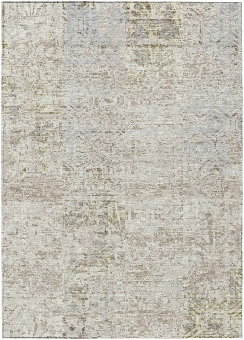 Ivory And Silver Abstract Washable Indoor Outdoor Area Rug Photo 2