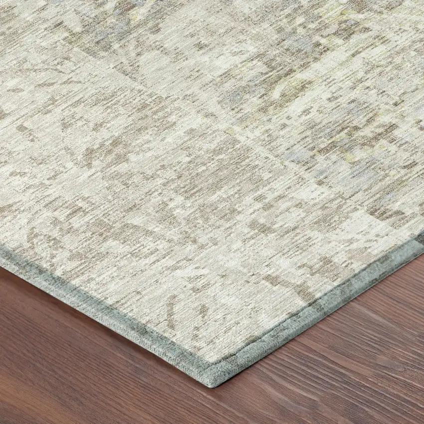Ivory And Silver Abstract Washable Indoor Outdoor Area Rug Photo 3