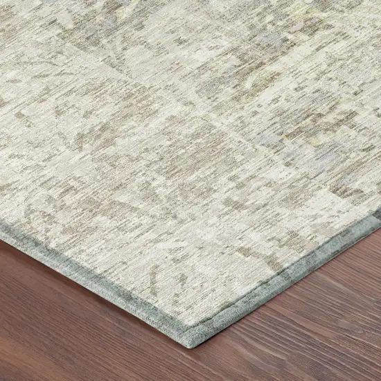 Ivory And Silver Abstract Washable Indoor Outdoor Area Rug Photo 3