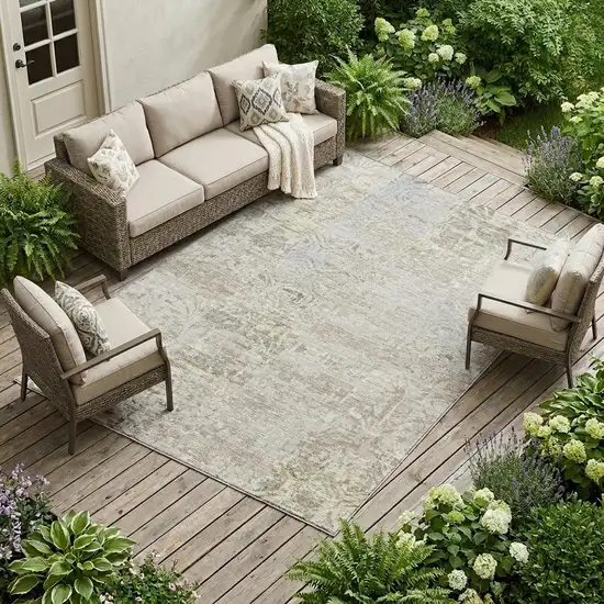 Ivory And Silver Abstract Washable Indoor Outdoor Area Rug Photo 1
