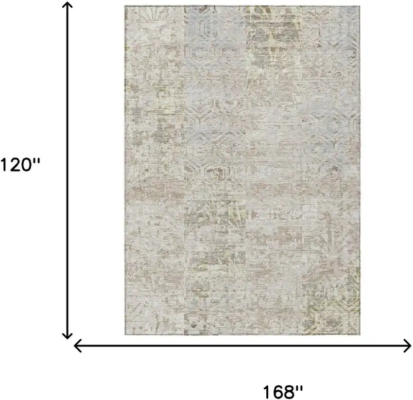 Ivory And Silver Abstract Washable Indoor Outdoor Area Rug Photo 5