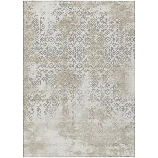 Ivory And Silver Abstract Washable Indoor Outdoor Area Rug Photo 2