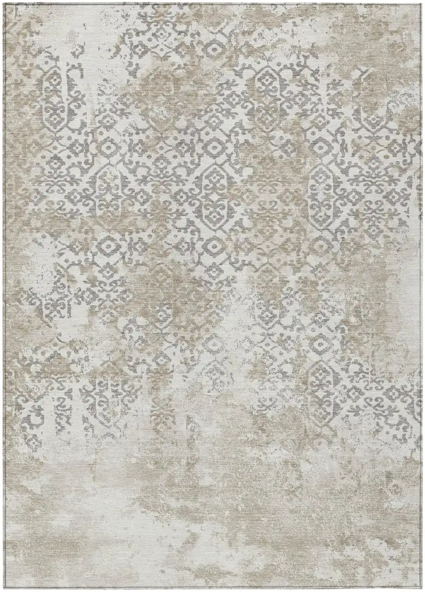 Ivory And Silver Abstract Washable Indoor Outdoor Area Rug Photo 2