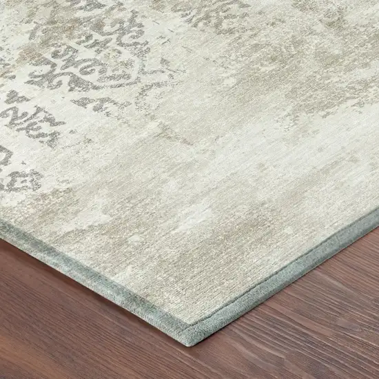 Ivory And Silver Abstract Washable Indoor Outdoor Area Rug Photo 3