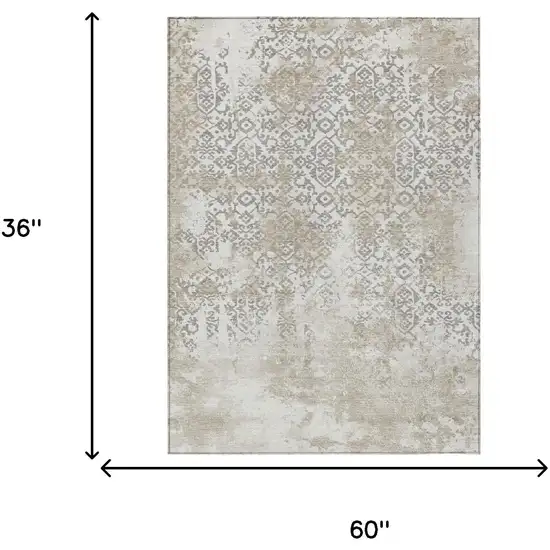 Ivory And Silver Abstract Washable Indoor Outdoor Area Rug Photo 5