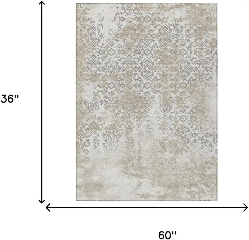 Ivory And Silver Abstract Washable Indoor Outdoor Area Rug Photo 5