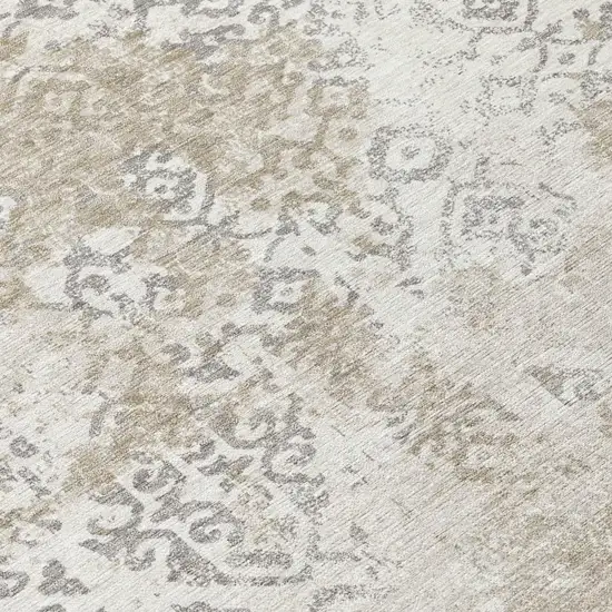 Ivory And Silver Abstract Washable Indoor Outdoor Area Rug Photo 4