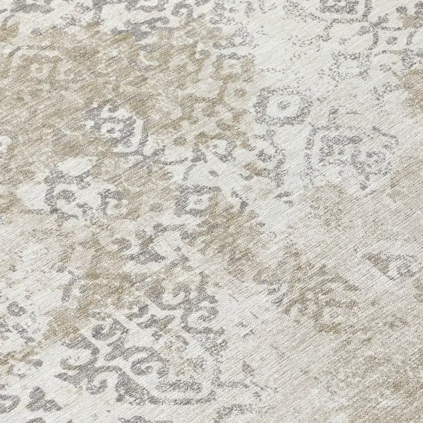 Ivory And Silver Abstract Washable Indoor Outdoor Area Rug Photo 4